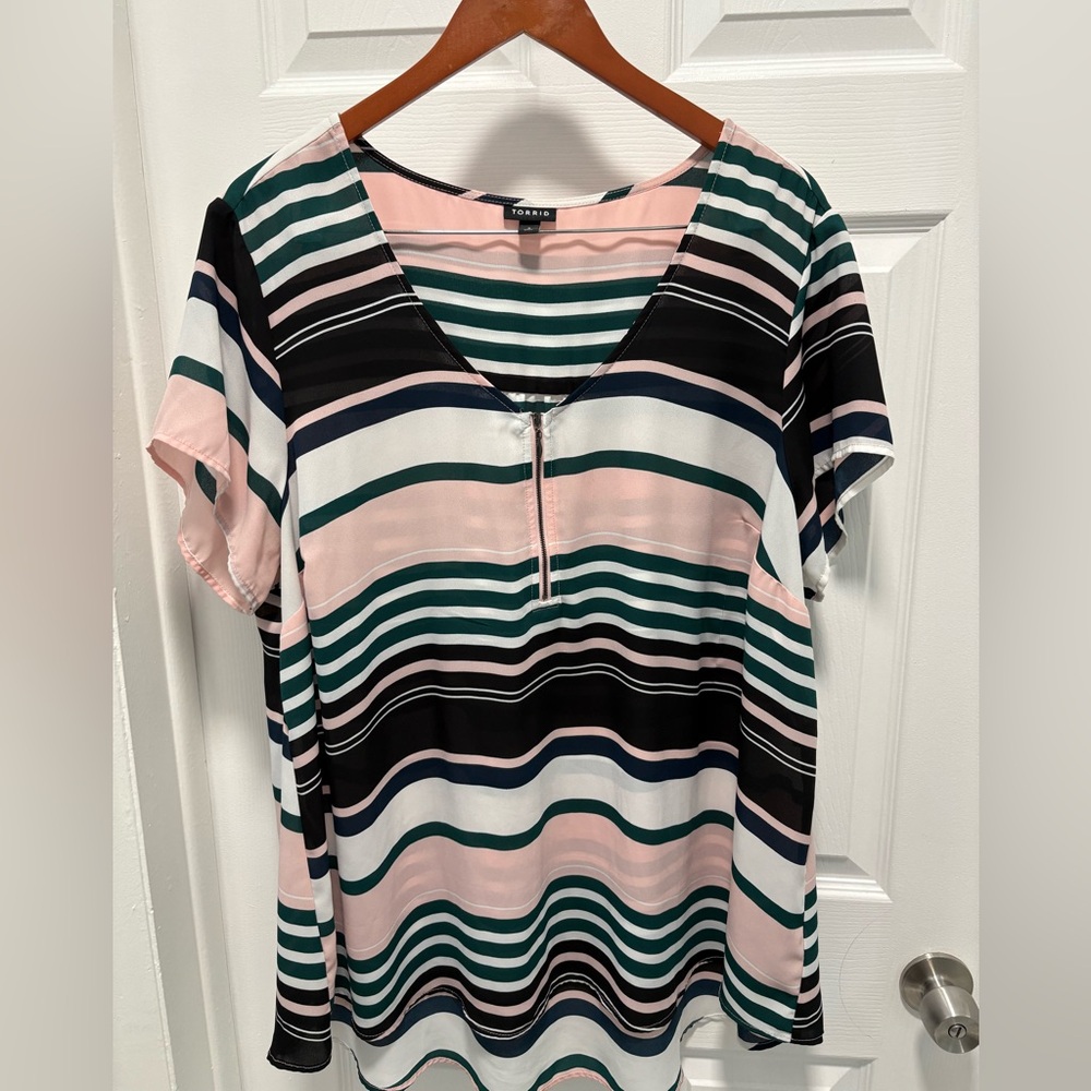 Torrid Multicolor Striped V-Neck Blouse